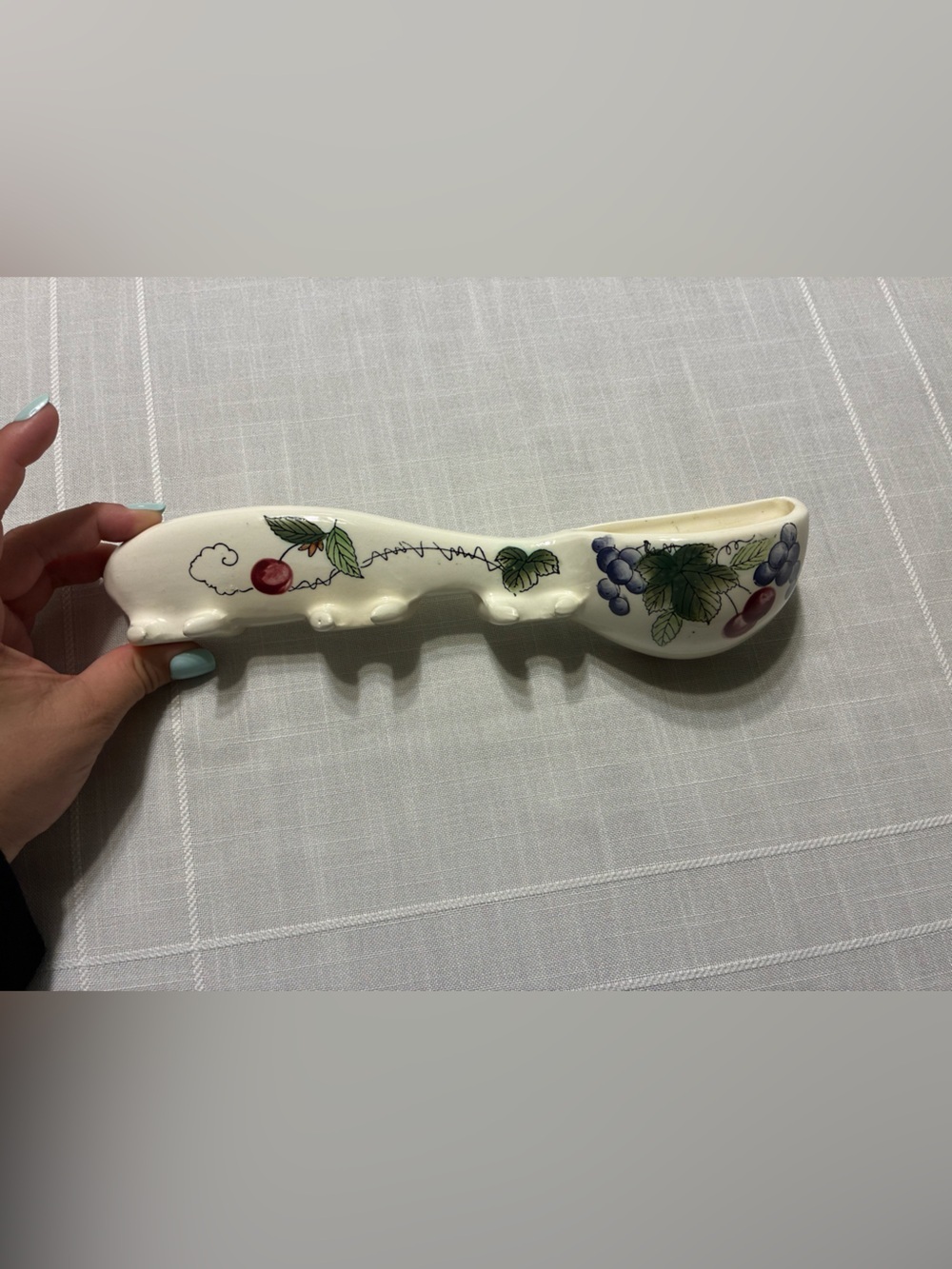 Vintage Ceramic Spoon Wall-pocket Utensil Holder with Fruit Motif